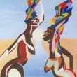'Twee Afrikaanse vrouwtjes', 60x70 cm acrylverf op doek, 1992, verkocht